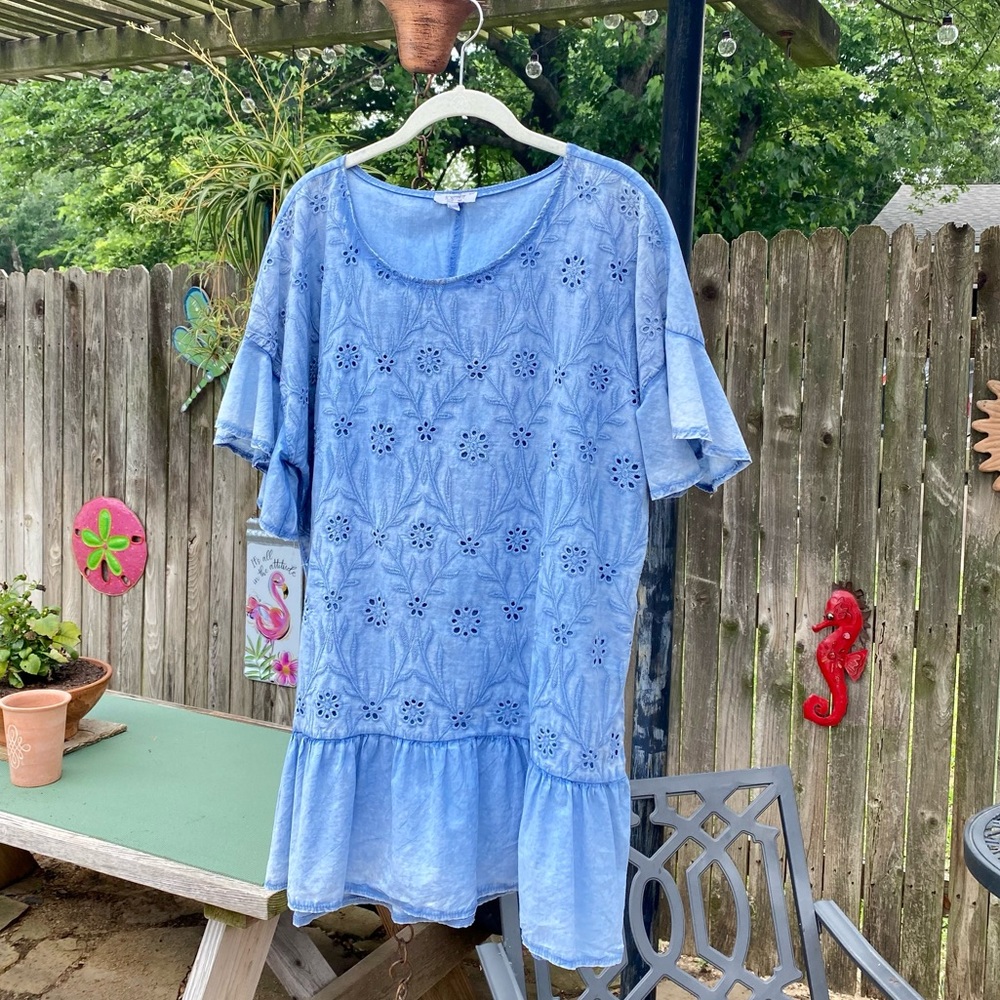 Rosemarine From Italy Direct! Sweet Denim Colored Top Decorative Stitching!Sz XL